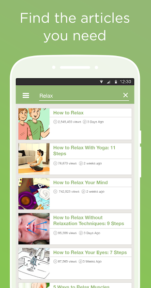wikiHow 安卓版搜索结果页:结果带浏览量与更新时间